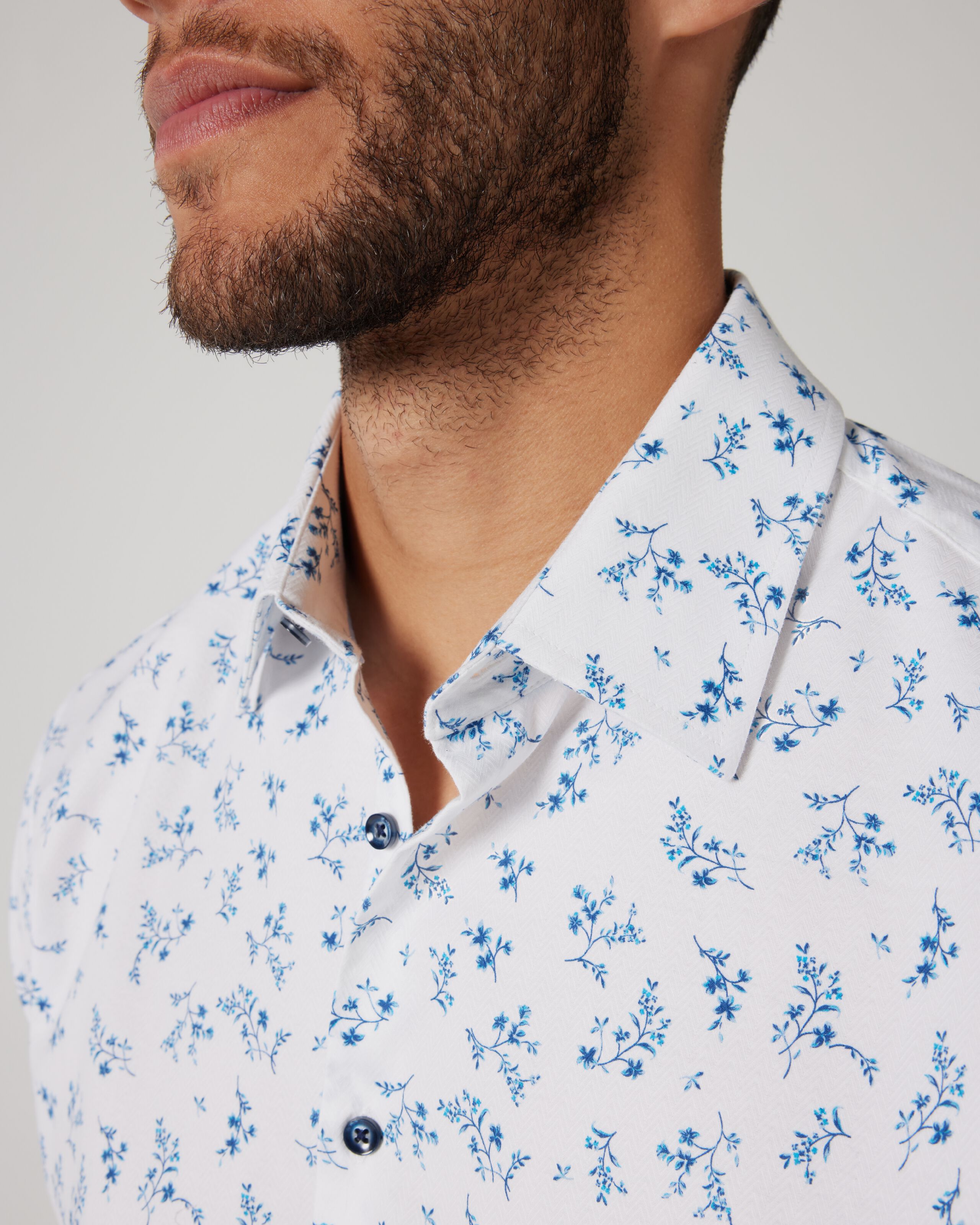 Long Sleeve Floral Print Dress Shirt White Navy Formal Shirts